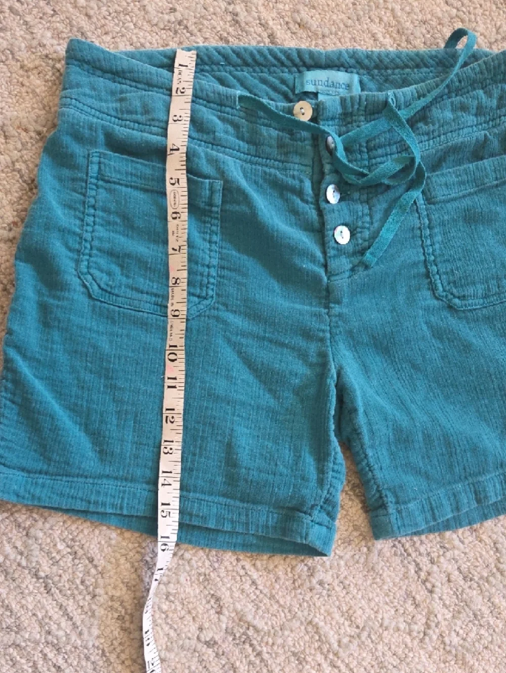 Sundance Teal Button-Front Cotton Drawstring Shorts - Picture 4 of 7